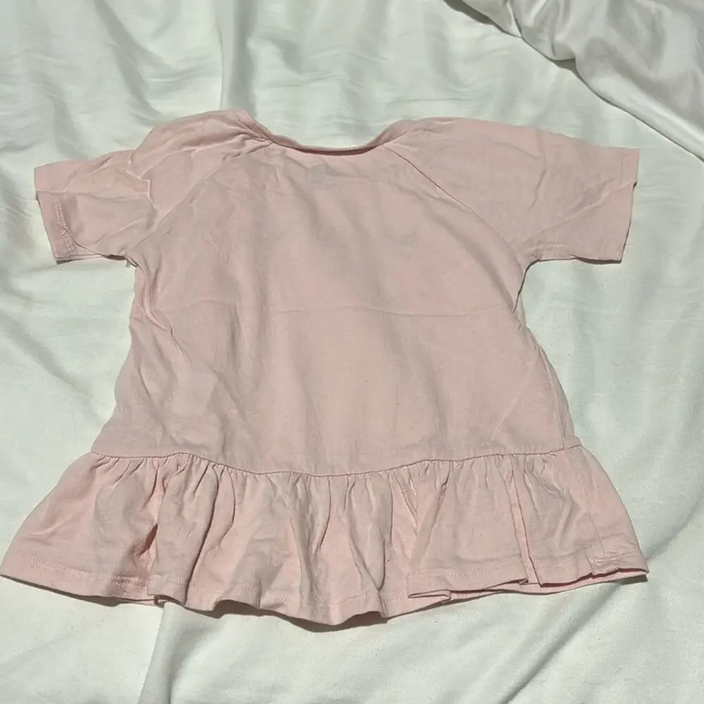 Gap 5 pink short sleeve bunny t shirt peplum hemline 💯 cotton euc